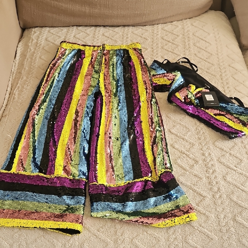 BNWT‎ Fashion Nova Vibrant Sequin Wide Leg Jumpsuit Size Large - Picture 6 of 6